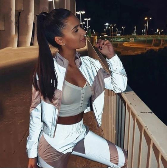Reflective Zip Crop Top & Pants Tracksuits