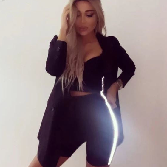 Neon Coloured Reflective Spaghetti Straps & High Waist Shorts Suit