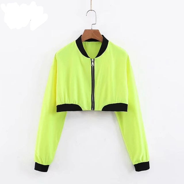 Neon Crop Top Bomber Jacket
