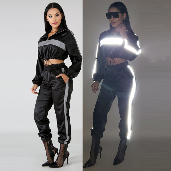 Reflective Stripe Crop Top & Pants Tracksuit 2
