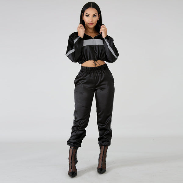 Reflective Stripe Crop Top & Pants Tracksuit 2