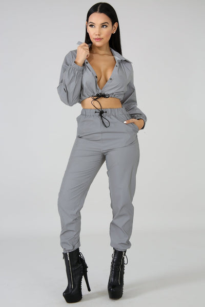Reflective Crop Top & Pants Tracksuits