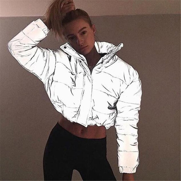 Reflective Oversize Cotton Crop Top Jacket