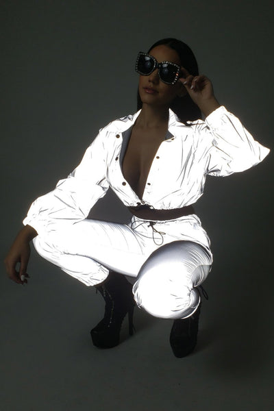 Reflective Crop Top & Cargo Pants Tracksuit