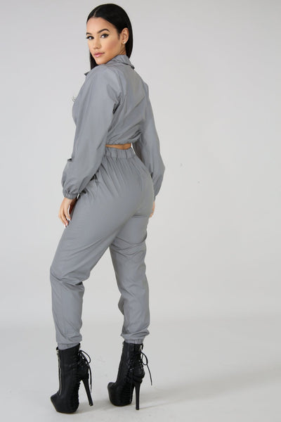 Reflective Crop Top & Cargo Pants Tracksuit