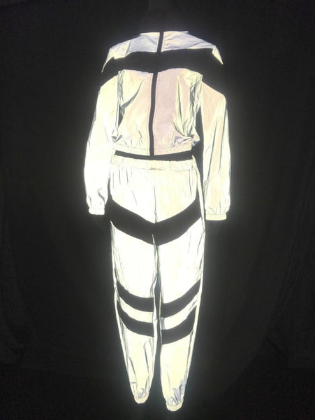 Reflective Zip Crop Top & Pants Tracksuits